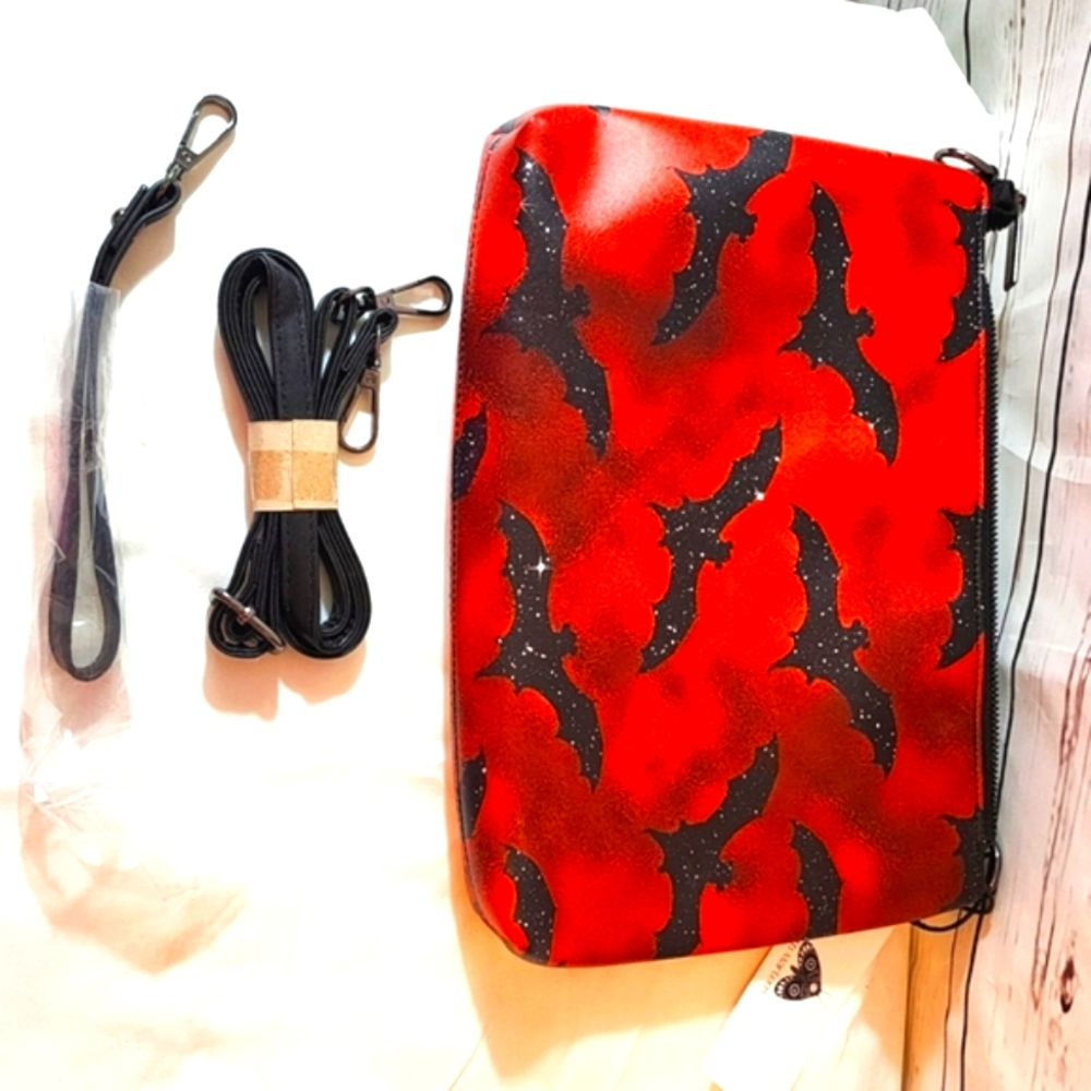 Goth Bat Purse Clutch Wristlet Red & Black Halloween Horror